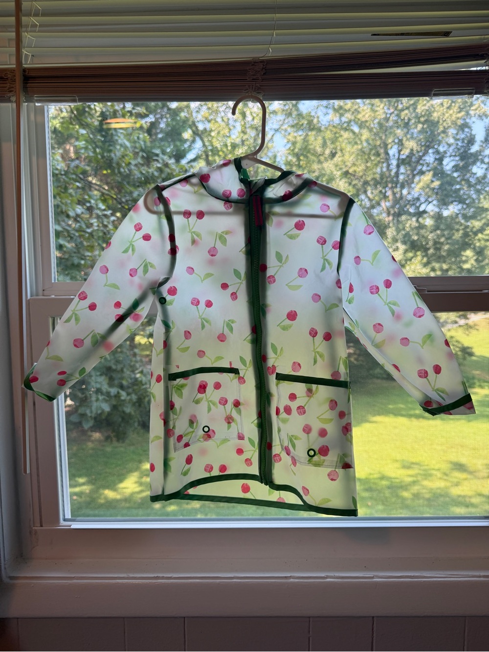 Cat & Jack Clear Raincoat with Pink Cherry Print and Green Trim